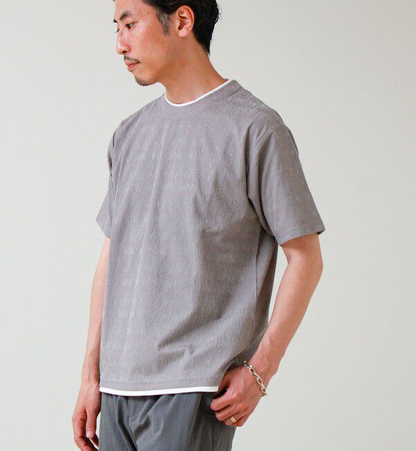 GLOSTER「【1枚でレイヤード風】ストライプジャガード フェイクレイヤーTシャツ」|Tシャツ・カットソー|