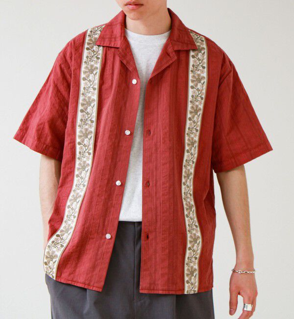 GLOSTER「【1枚で決まる】メランジテープ オープンカラーS/Sシャツ」|シャツ・ブラウス|ボルドー