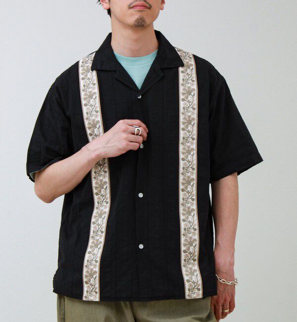 GLOSTER「【1枚で決まる】メランジテープ オープンカラーS/Sシャツ」|シャツ・ブラウス|ブラック