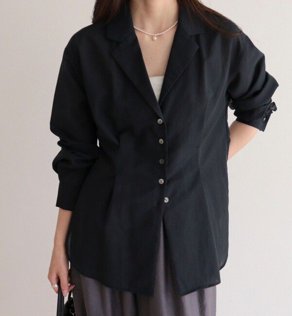 fredy emue「【人気アイテムの夏バージョン】リネン混シアーテーラードシャツ」|シャツ・ブラウス|