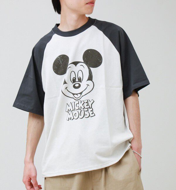 GLOSTER「【前後で映える】ミッキーフェイス＆ロゴプリントT」|Tシャツ・カットソー|オフホワイト