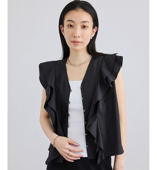 SALON adam et rope'「【WEB限定】コットンリネンタイプライターフリルブラウス」|シャツ・ブラウス|ブラック(01)