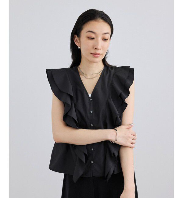 SALON adam et rope'「【WEB限定】コットンリネンタイプライターフリルブラウス」|シャツ・ブラウス|