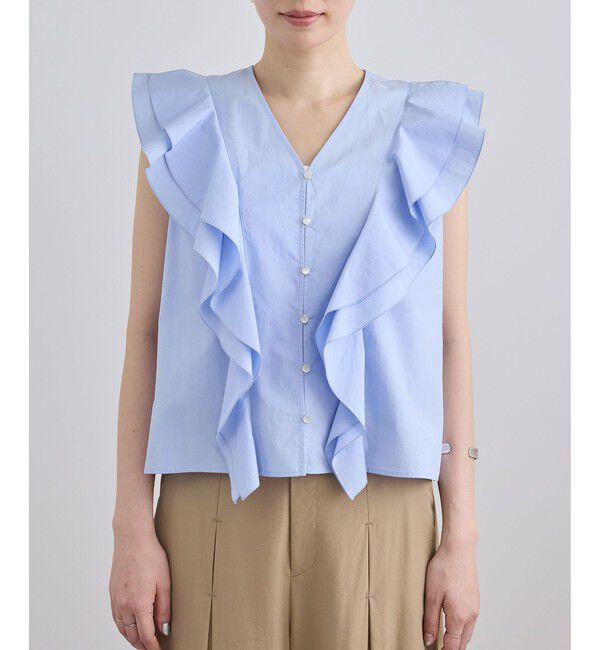 SALON adam et rope'「【WEB限定】コットンリネンタイプライターフリルブラウス」|シャツ・ブラウス|