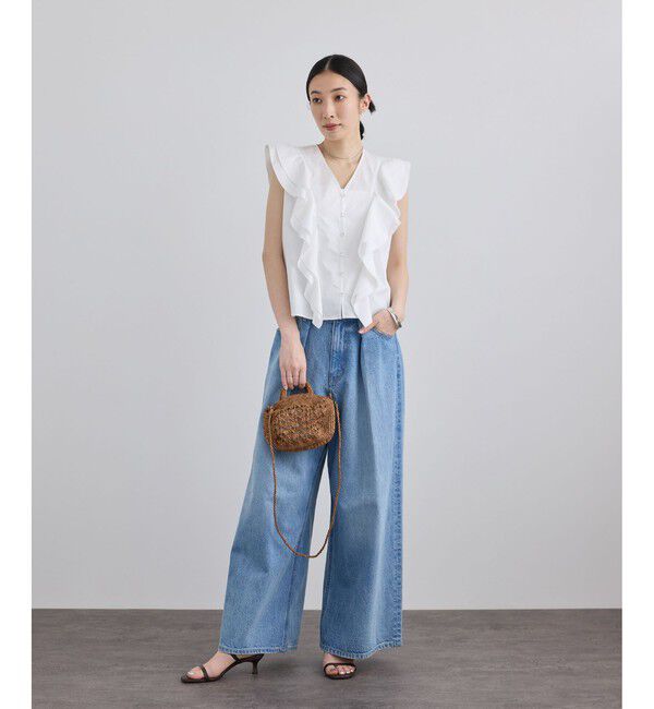 SALON adam et rope'「【WEB限定】コットンリネンタイプライターフリルブラウス」|シャツ・ブラウス|