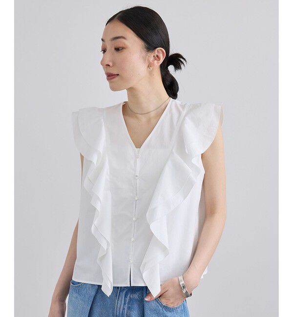 SALON adam et rope'「【WEB限定】コットンリネンタイプライターフリルブラウス」|シャツ・ブラウス|
