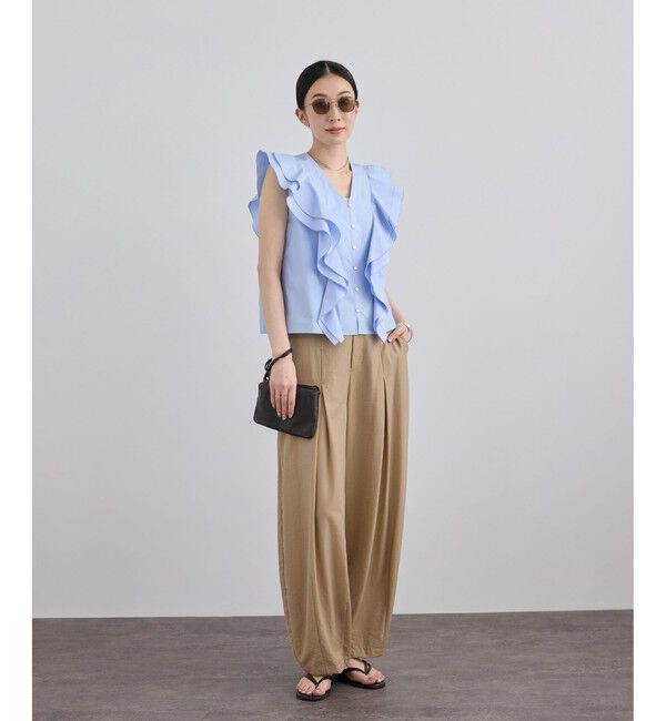 SALON adam et rope'「【WEB限定】コットンリネンタイプライターフリルブラウス」|シャツ・ブラウス|