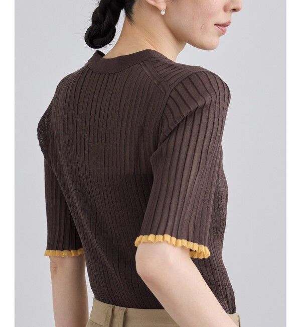 SALON adam et rope'「シアーワイドリブVネックカーディガン」|カーディガン|