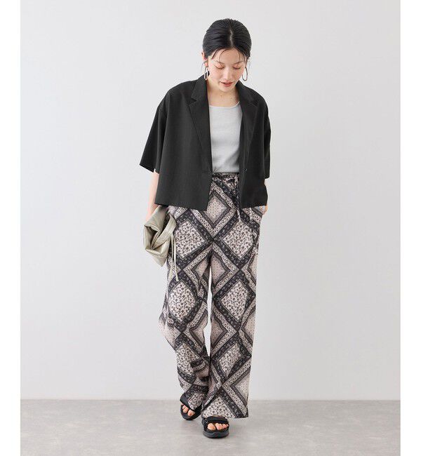 Rope&rsquo;Picnic「エアリーリネンライク ハーフスリーブジャケット/接触冷感・UVカット・速乾」|テーラードジャケット|