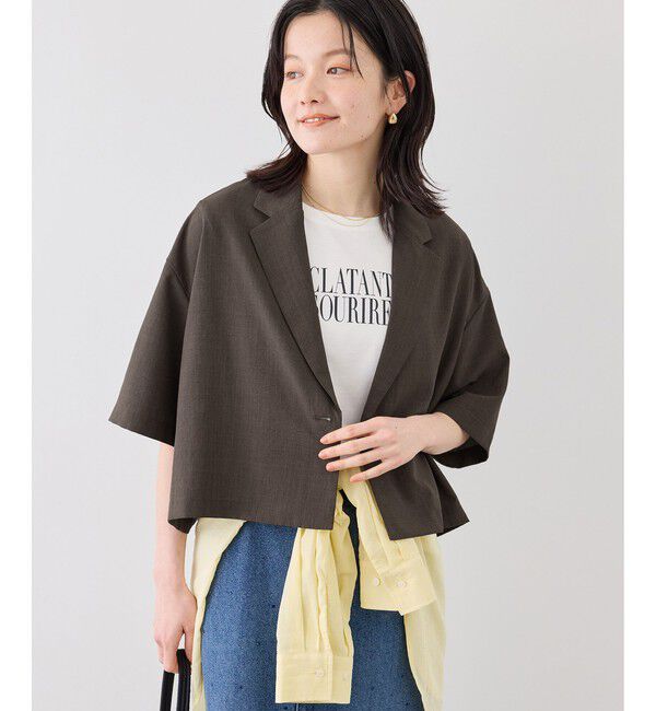 Rope&rsquo;Picnic「エアリーリネンライク ハーフスリーブジャケット/接触冷感・UVカット・速乾」|テーラードジャケット|