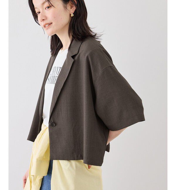 Rope&rsquo;Picnic「エアリーリネンライク ハーフスリーブジャケット/接触冷感・UVカット・速乾」|テーラードジャケット|