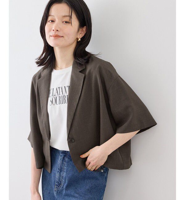 Rope&rsquo;Picnic「エアリーリネンライク ハーフスリーブジャケット/接触冷感・UVカット・速乾」|テーラードジャケット|