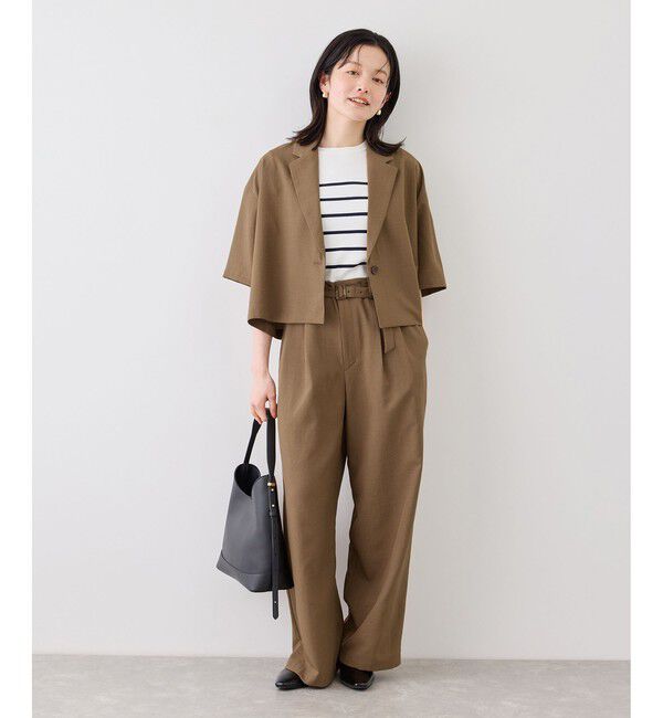 Rope&rsquo;Picnic「エアリーリネンライク ハーフスリーブジャケット/接触冷感・UVカット・速乾」|テーラードジャケット|