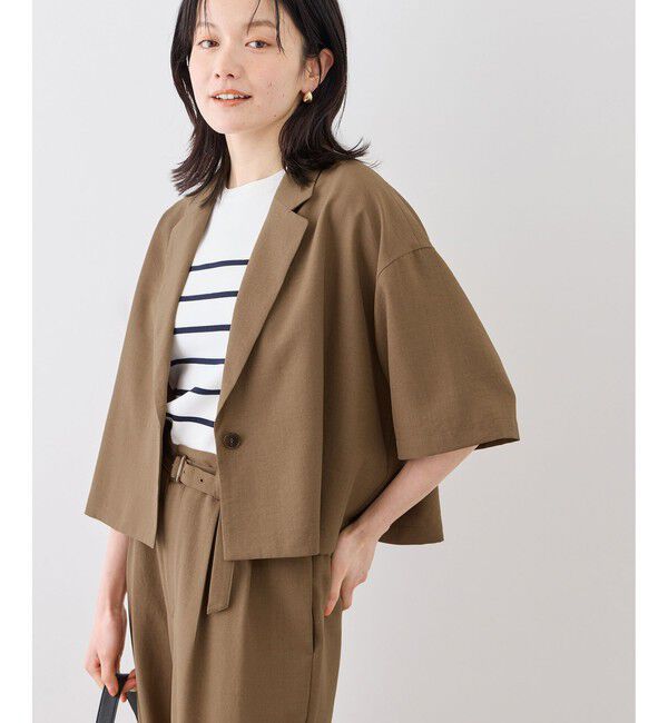 Rope&rsquo;Picnic「エアリーリネンライク ハーフスリーブジャケット/接触冷感・UVカット・速乾」|テーラードジャケット|