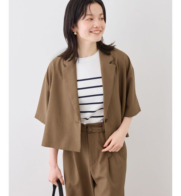 Rope&rsquo;Picnic「エアリーリネンライク ハーフスリーブジャケット/接触冷感・UVカット・速乾」|テーラードジャケット|