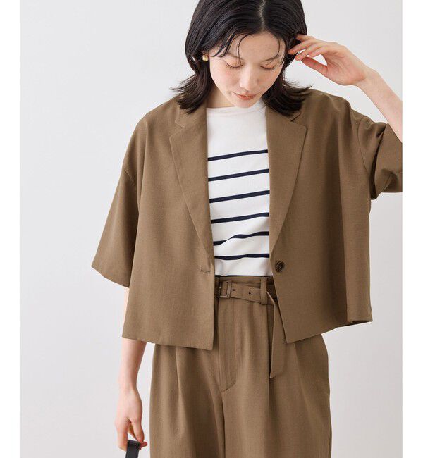 Rope&rsquo;Picnic「エアリーリネンライク ハーフスリーブジャケット/接触冷感・UVカット・速乾」|テーラードジャケット|