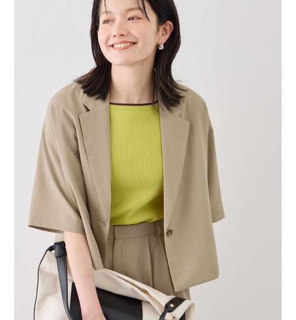 Rope&rsquo;Picnic「エアリーリネンライク ハーフスリーブジャケット/接触冷感・UVカット・速乾」|テーラードジャケット|