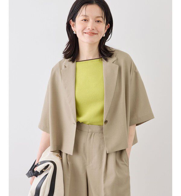 Rope&rsquo;Picnic「エアリーリネンライク ハーフスリーブジャケット/接触冷感・UVカット・速乾」|テーラードジャケット|