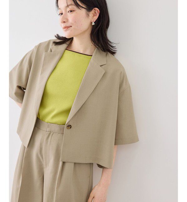 Rope&rsquo;Picnic「エアリーリネンライク ハーフスリーブジャケット/接触冷感・UVカット・速乾」|テーラードジャケット|