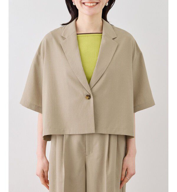 Rope&rsquo;Picnic「エアリーリネンライク ハーフスリーブジャケット/接触冷感・UVカット・速乾」|テーラードジャケット|