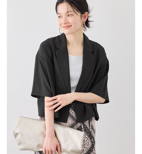 Rope&rsquo;Picnic「エアリーリネンライク ハーフスリーブジャケット/接触冷感・UVカット・速乾」|テーラードジャケット|