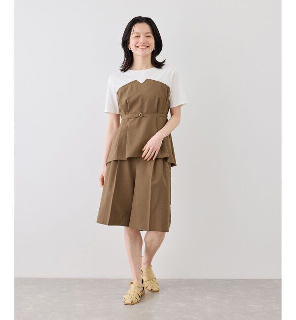 Rope&rsquo;Picnic「エアリーリネンライク タックハーフパンツ/UVカット・速乾」|チノ|