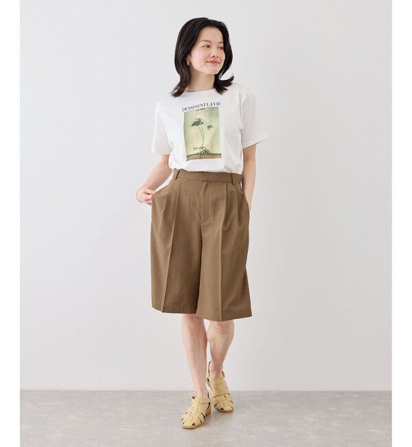 Rope&rsquo;Picnic「エアリーリネンライク タックハーフパンツ/UVカット・速乾」|チノ|