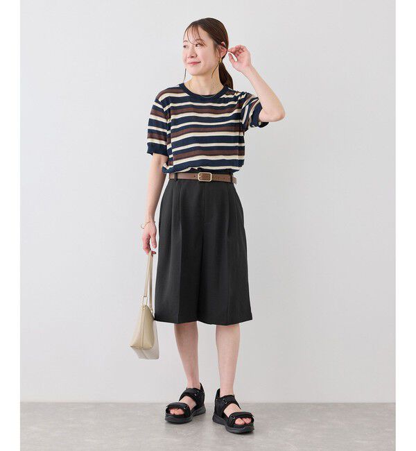 Rope&rsquo;Picnic「エアリーリネンライク タックハーフパンツ/UVカット・速乾」|チノ|