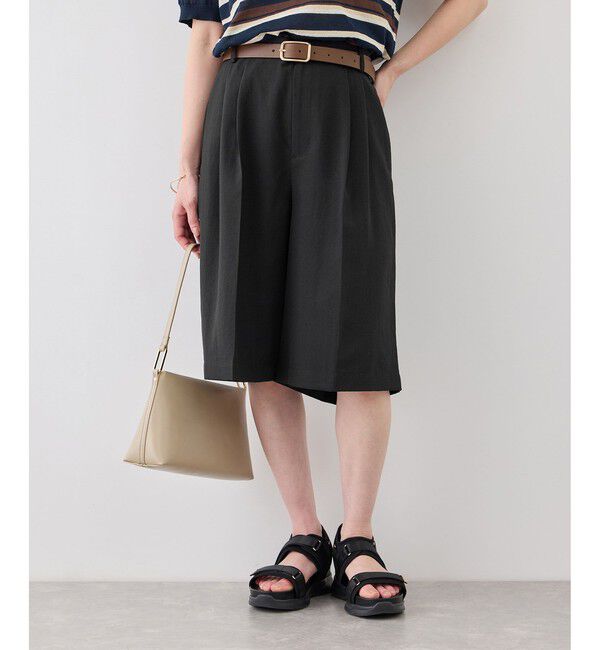 Rope&rsquo;Picnic「エアリーリネンライク タックハーフパンツ/UVカット・速乾」|チノ|