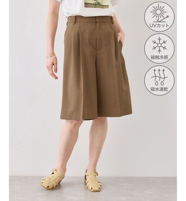 Rope&rsquo;Picnic「エアリーリネンライク タックハーフパンツ/UVカット・速乾」|チノ|キャメル(25)