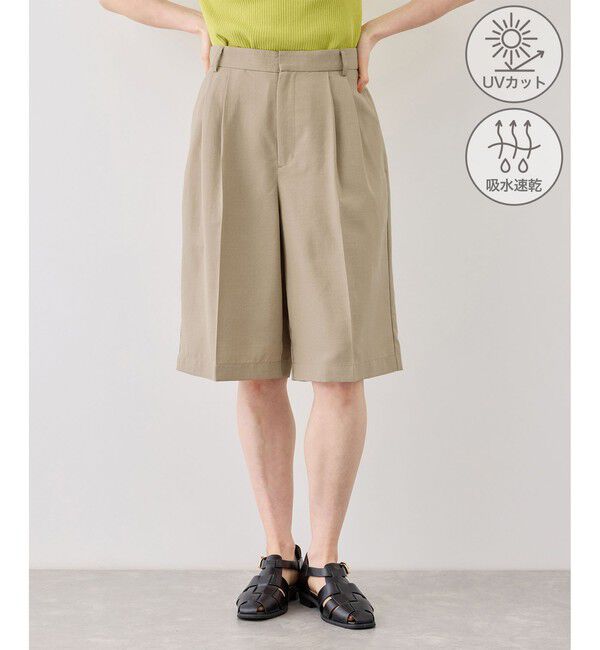 Rope&rsquo;Picnic「エアリーリネンライク タックハーフパンツ/UVカット・速乾」|チノ|ベージュ(27)