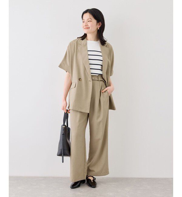 Rope&rsquo;Picnic「エアリーリネンライク タックワイドパンツ/UVカット・速乾」|チノ|