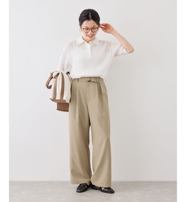 Rope&rsquo;Picnic「エアリーリネンライク タックワイドパンツ/UVカット・速乾」|チノ|