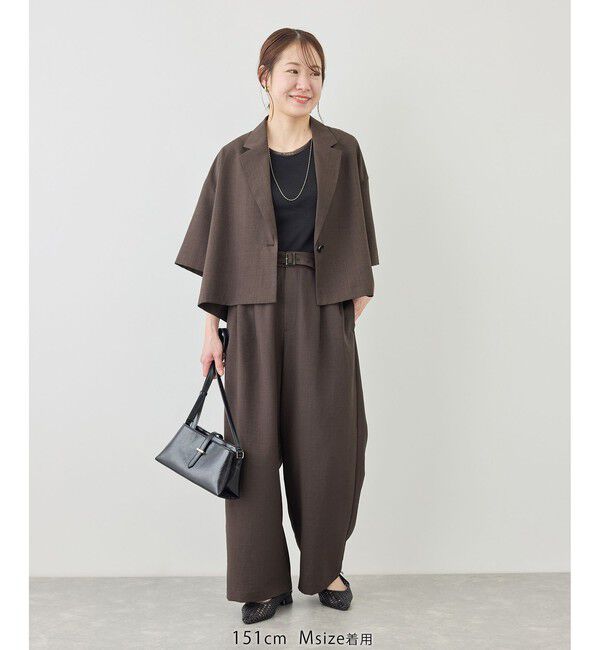 Rope&rsquo;Picnic「【cahoさんコラボ】低身長・小柄さんサイズ エアリーリネンライク タックワイドパンツ」|チノ|