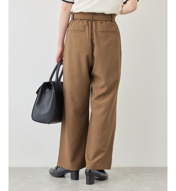 Rope&rsquo;Picnic「【cahoさんコラボ】低身長・小柄さんサイズ エアリーリネンライク タックワイドパンツ」|チノ|