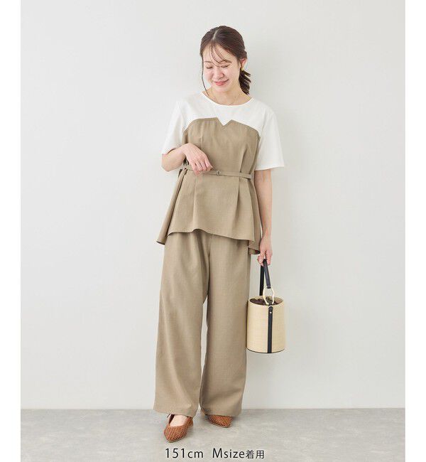 Rope&rsquo;Picnic「【cahoさんコラボ】低身長・小柄さんサイズ エアリーリネンライク タックワイドパンツ」|チノ|
