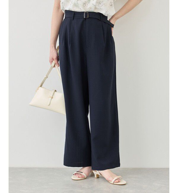 Rope&rsquo;Picnic「【cahoさんコラボ】低身長・小柄さんサイズ エアリーリネンライク タックワイドパンツ」|チノ|