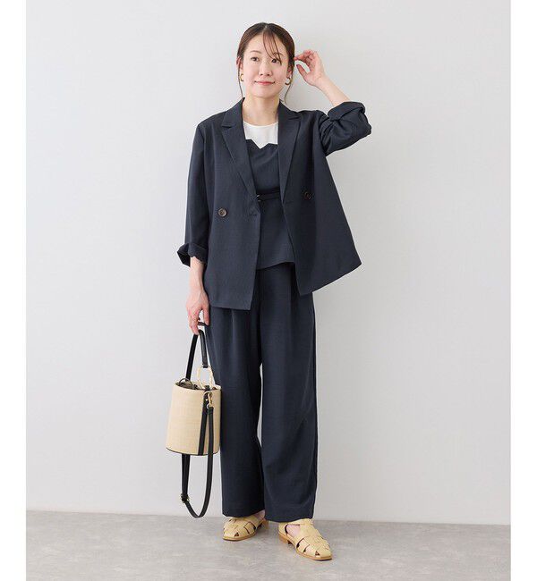 Rope&rsquo;Picnic「【cahoさんコラボ】低身長・小柄さんサイズ エアリーリネンライク タックワイドパンツ」|チノ|