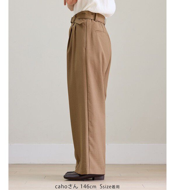 Rope&rsquo;Picnic「【cahoさんコラボ】低身長・小柄さんサイズ エアリーリネンライク タックワイドパンツ」|チノ|