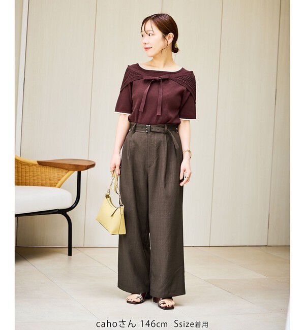 Rope&rsquo;Picnic「【cahoさんコラボ】低身長・小柄さんサイズ エアリーリネンライク タックワイドパンツ」|チノ|