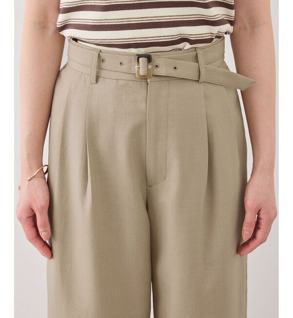 Rope&rsquo;Picnic「【cahoさんコラボ】低身長・小柄さんサイズ エアリーリネンライク タックワイドパンツ」|チノ|