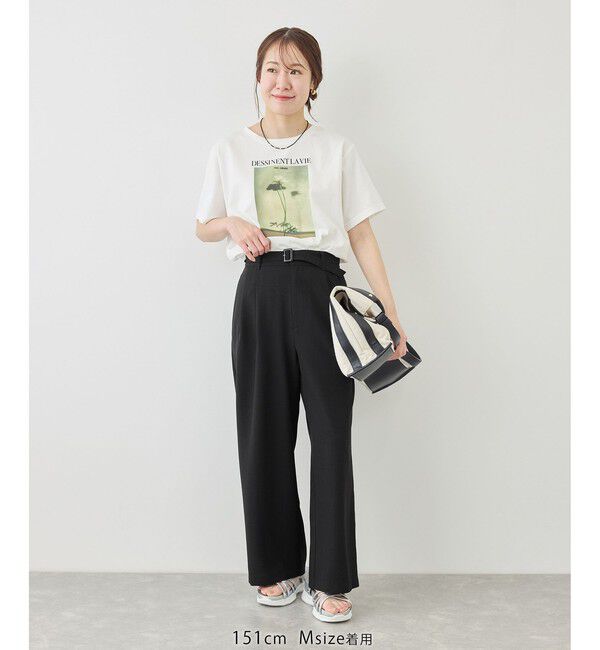 Rope&rsquo;Picnic「【cahoさんコラボ】低身長・小柄さんサイズ エアリーリネンライク タックワイドパンツ」|チノ|