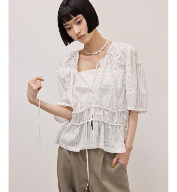 ADAM ET ROPE'「ウエストギャザーリボンブラウス」|シャツ・ブラウス|ホワイト系(13)
