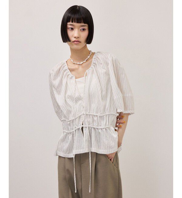 ADAM ET ROPE'「ウエストギャザーリボンブラウス」|シャツ・ブラウス|