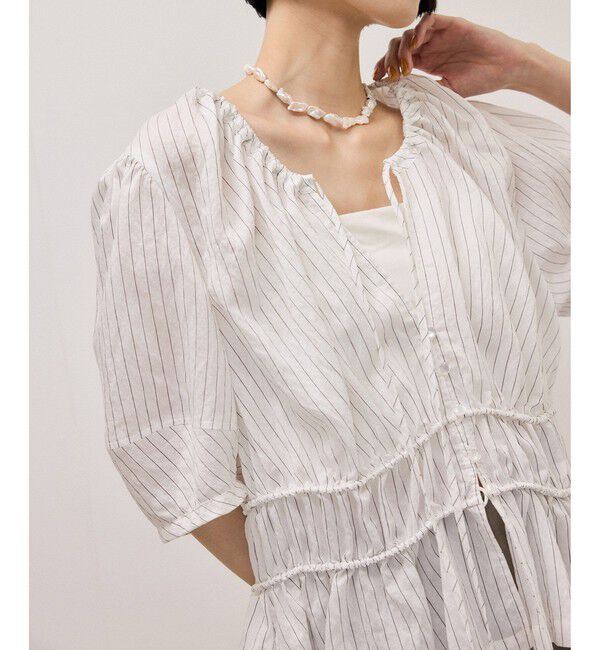 ADAM ET ROPE'「ウエストギャザーリボンブラウス」|シャツ・ブラウス|