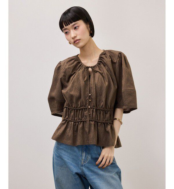 ADAM ET ROPE'「ウエストギャザーリボンブラウス」|シャツ・ブラウス|ブラウン系(23)