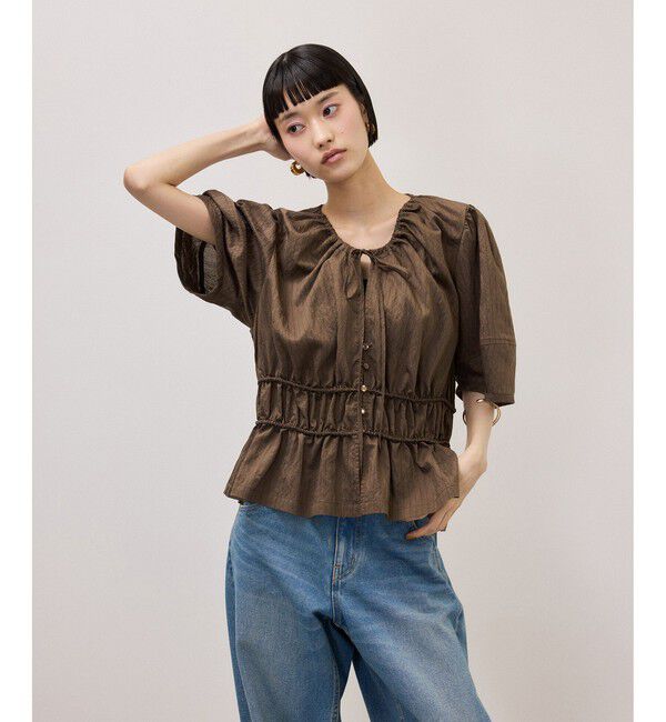 ADAM ET ROPE'「ウエストギャザーリボンブラウス」|シャツ・ブラウス|