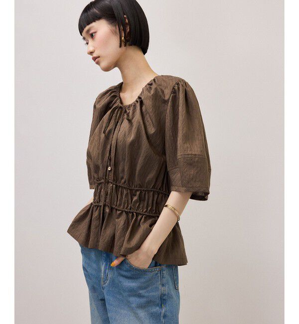 ADAM ET ROPE'「ウエストギャザーリボンブラウス」|シャツ・ブラウス|