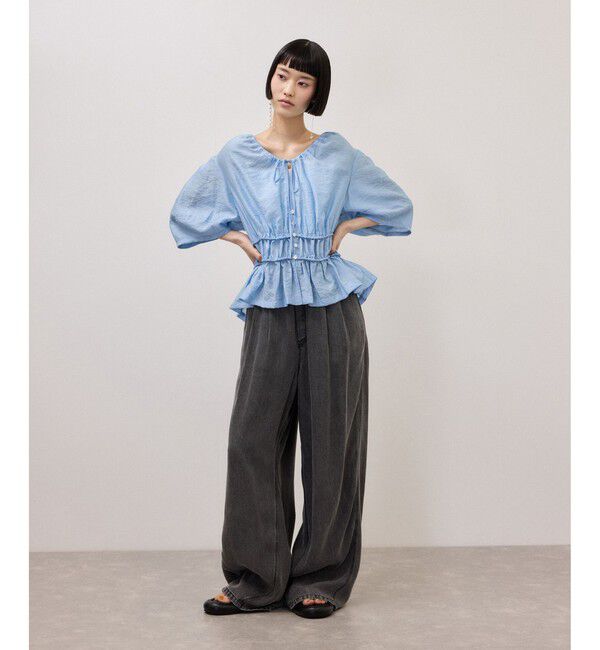 ADAM ET ROPE'「ウエストギャザーリボンブラウス」|シャツ・ブラウス|