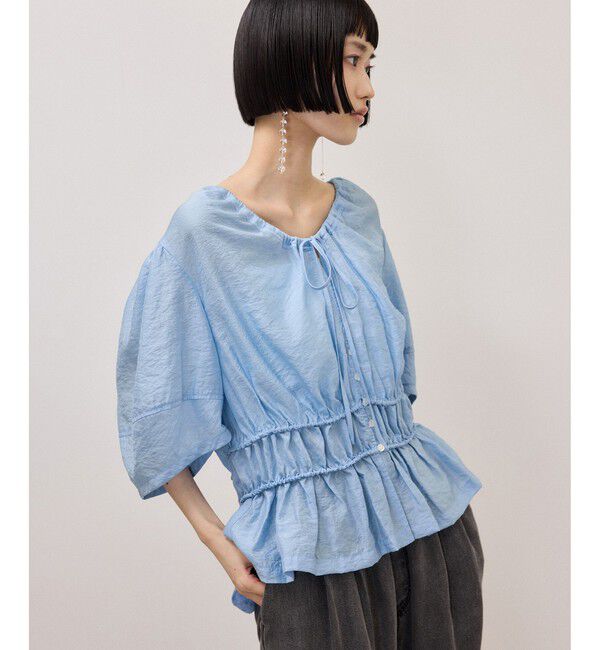 ADAM ET ROPE'「ウエストギャザーリボンブラウス」|シャツ・ブラウス|